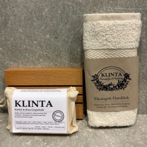 Klinta present förpackning Ekologisk handduk, tvål och tvålfat
